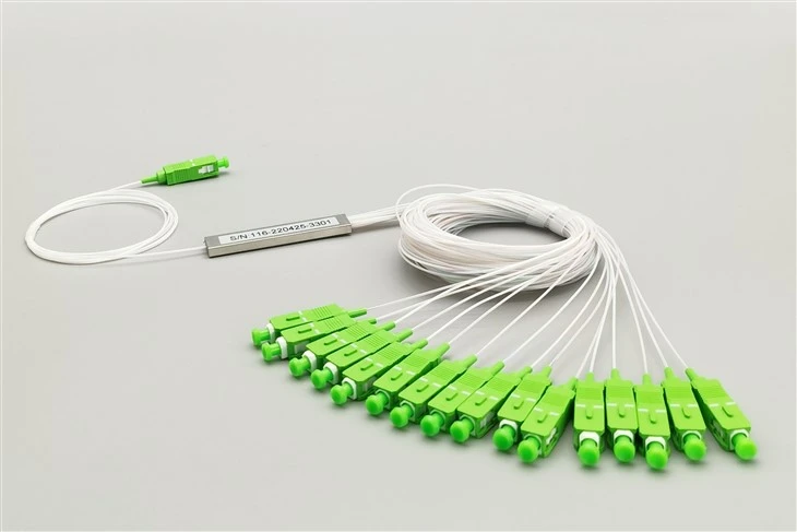 Divisor de fibra Plc SC APC 1x16, tubo de acero, fibra desnuda 250 µm, monomodo
